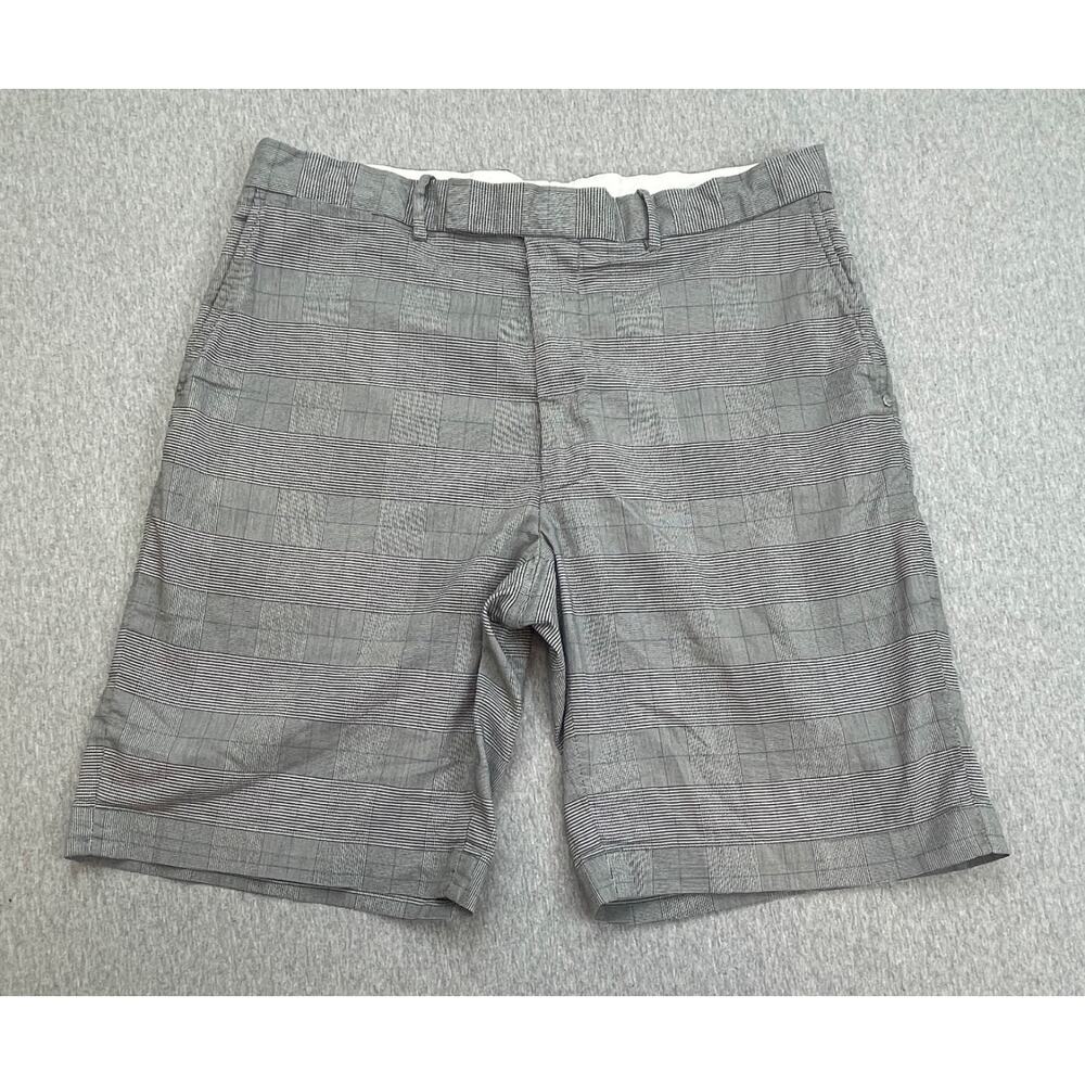 RLX Ralph Lauren Shorts Mens 36 Gray Plaid Cotton Blend Flat Front 10" Inseam